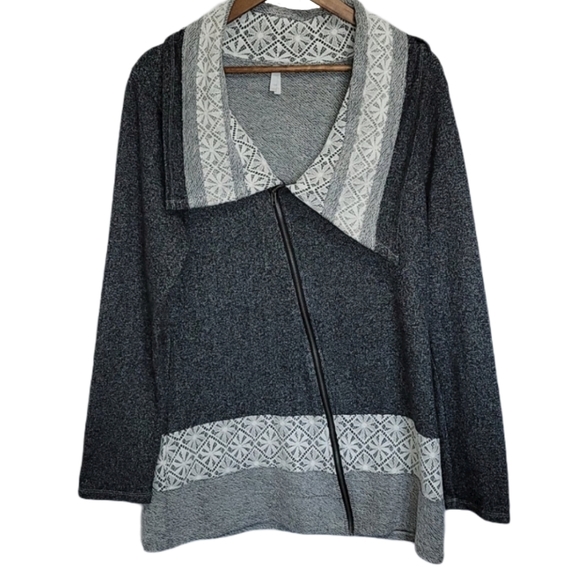VANITY Zip Gray Cardigan with Collar X-LAR… - Picture 1 of 9